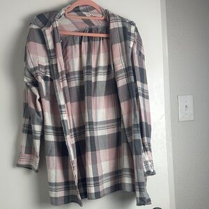 Plaid Women's Flannel in Pink and Gray